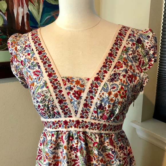 Empire Waist Jane Austen Regency Style Cotton Print Sundance Midi Dress Sz 6 - Picture 2 of 12